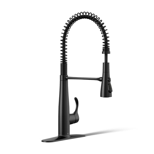 Image of KOHLER 22033-BL Simplice Semi Professional Kitchen Sink Faucet, Three Function Sprayhead, Commercial Faucet, Matte Black