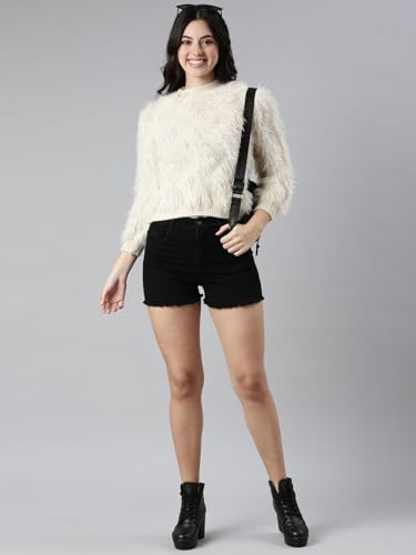 Image of SHOWOFFFF Women Solid Pullover Sweater | Round Neck 3 /4th Sleeves Knitted Sweaters for Womens | Regular Fit Regular Length Sweater for Women's