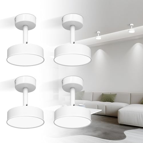 KSIBNW Focos LED Interior Techo Orientable,12W Foco LED Techo Giratorio 350°+90° Lámpara de Techo Aluminio Blanco Superficie Plafon Blanco Frío 6000K Luz para Salon Dormitorio Cocina, 4piezas