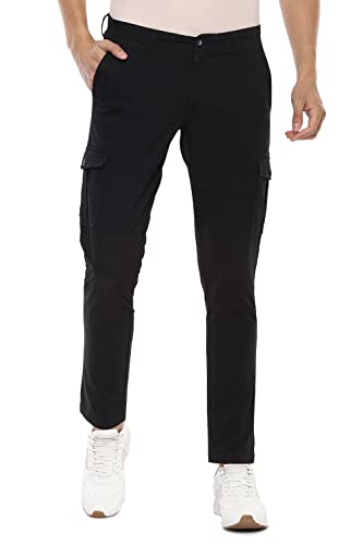 Image of Louis Philippe Men's Slim Fit Solid Cotton Blend Cargos