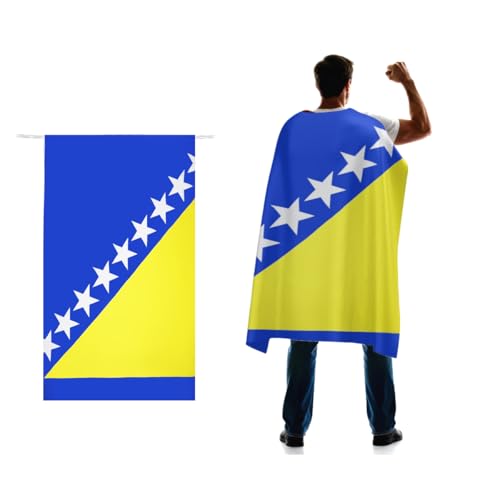Bosnia and Herzegovina Flag Cape 3x5 FT for Independence Day Holiday Costumes Celebrati 150D Premium Polyester Bosnia-Herzegovina Patriotic Flags Costume Cloak.