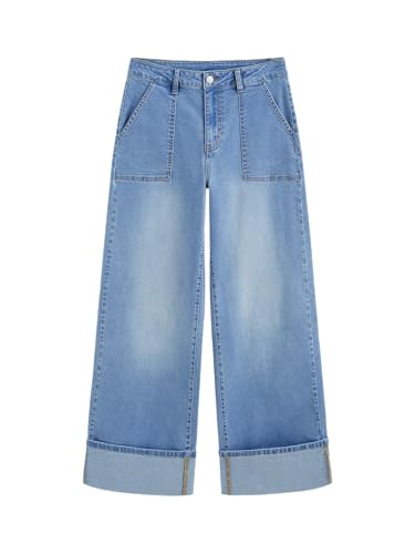 CIDER Women's Middle Waist Wide Leg Jeans Casual Stylish Denim Pants Trousers