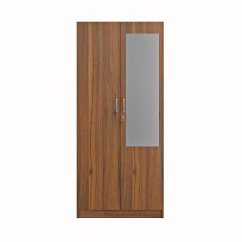 Image of VIKI Wardrobe | Shirakawa Wardrobe | Wooden Almirah for 2 Door Wardrobe with 4 Shelves with Mirror (Brussel Walnut - 40D x 80W x 180.8H) | 1 Year Warranty | Free Assembly