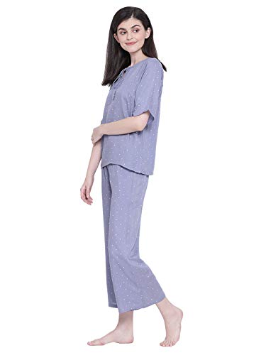 Image of Clovia Women's Cotton Print Me Pretty Button Me Up Shirt & Pyjama