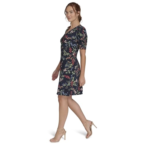 Image of Tommy Hilfiger Women's Short Puff Sleeve V-Neck Shift Mini Dress