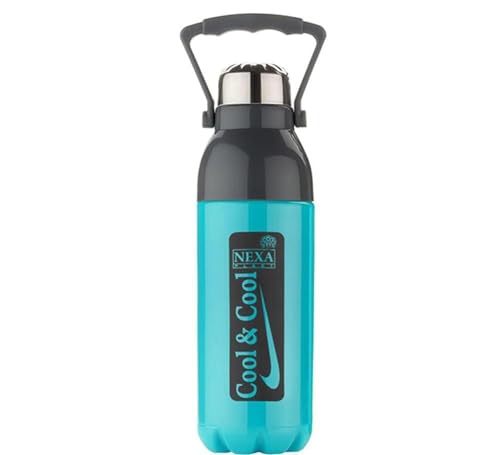 Image of Double Wall Insulated Water Bottle with Handle Large Hot Cold Flask for Gym Sports Travel Office Assorted Colors Leak Proof Plastic Stainless Steel Drink Travel Mug (2000 Millilitres)