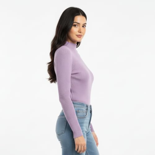 Image of Women Ribbed High Neck Full Sleeve Pullover Sweater|Solid Stretchable Slim Fit Winter Wear Top for Casual & Office Use