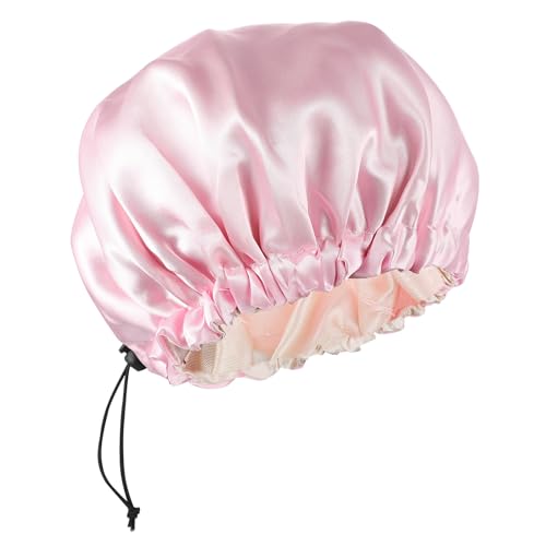 SOLUSTRE Satin Sleeping Cap Infant Shower Bonnet Double Layer Reversible Adjustable Satin Sleep Cap Good for Baby Kids Toddler Children (Pink)