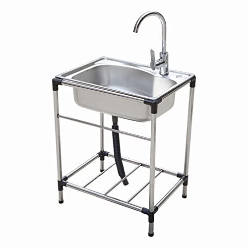 Fregadero de acero inoxidable de una sola taza, fregadero de cocina comercial independiente para restaurante, bar, exterior, garaje, barbacoa, camping, jardín