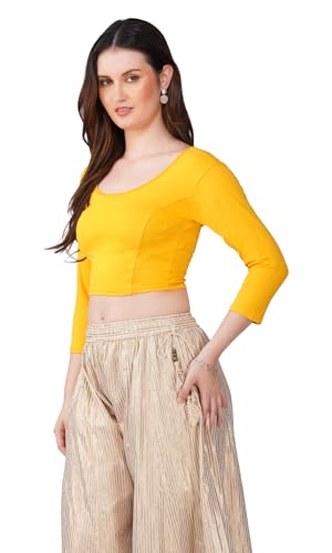 Image of Fressia Fabrics Women's Cotton Readymade Saree Blouse Stretchable Crop Top Choli Bustier Top