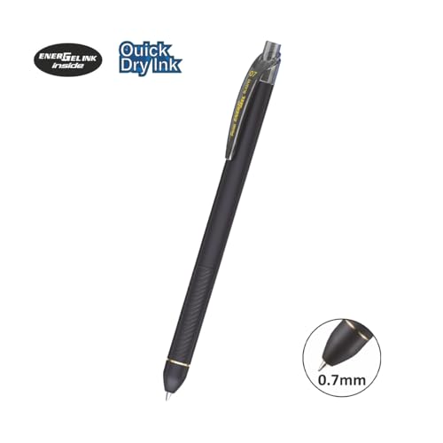 Image of Pentel EnerGel 0.7mm Click Roller Gel Pen | Textured Grip with Retractable Mechanism | Quick Dry Ink for Smudge-Free Writing | Black Ink, Pack of 3 Pens (BL437R)