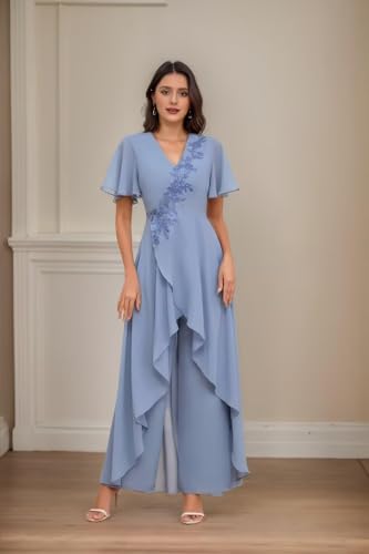 Mother of Bride Pant Suits for Wedding Chiffon Lace Applique Formal Pant Suits for Women Evening Party 2 Piece4