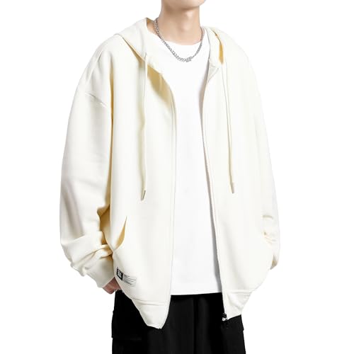 [Fasshonrida] ジップパーカー メンズ ジップアップ トレーナー 人気 秋服 鹿の子 ニット ぱーかー 薄手 軽量 フルジップ スウェットシャツ 男女兼用 フード付き とれーなー 吸水速乾 ストレッチ スエット ドライ カノコ 長袖 トップス カジュアル ライトアウター オシャレ 上着 羽織り かっこいい服 フーディー 春 秋 ivory Mの商品画像（Amazon）