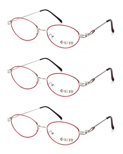LUFF 3 Pack Reading Glasses for Women Blue Light Blocking Computer Readers Stylish Oval Metal Wire Frame Eyeglasses(4.0x)