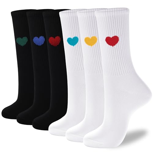 Image of inhees Women's Cotton Crew Socks - 6Pairs Above Ankle Fun Cute Heart Bootie Dress Socks - Gifts for Mother /Her