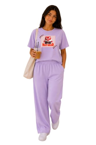 Image of ELVIA Women's Pure Cotton Top and Pyjama Co-Ord Set | Hot Head Graphic Printed Night Suit | Regular Fit Half Sleeve Round Neck T-Shirt with Pajama Loungewear Sleepwear Set for Women