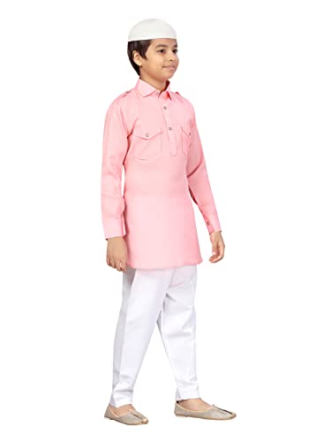 Image of Aarika Boys Pink-White Color Pathani Kurta Pyjama with Cap Set (C PS-JK-101-PINK-9)