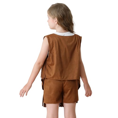 Girls Cute Hippie Western Tassel Vest Waistcoat Jacket+faux Suede Fringe Shorts 2 Piece Set Vintage Casual Cowgirl Outfits2