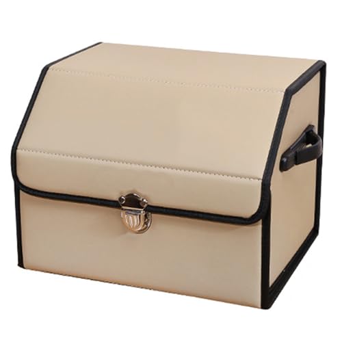 Hltzyzbl Car Trunk Organizer Leather Trunk Organizer Collapsible Multi Compartment Car Organizer with Lip, for Car SUV/Jeep/Sedan/Home/Camping Waterproof Dust-Proof(Beige,Small)