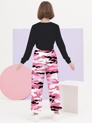 Image of SANGTREE Girls Fall Winter Clothing Sets, Girls Long Sleeve Crop Top and Cargo Jogger Pants Outfit Set,4T-14 Years
