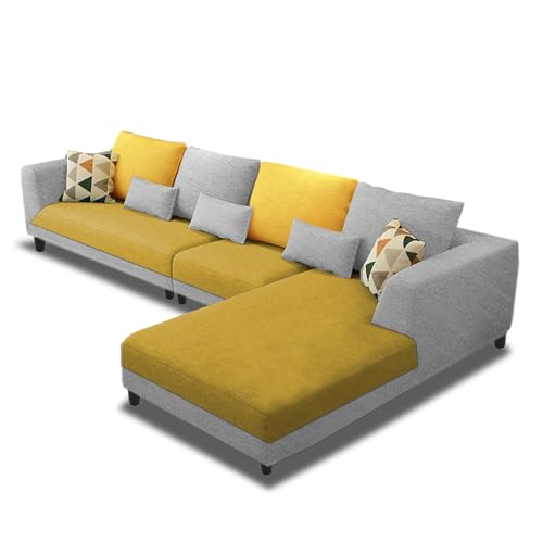 Image of Galib RHS 6 Seater L Shape Sofa Set for Living Room (Yellow Grey Fabric) Premium Fabric Sofa