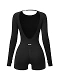 OQQ Women's Backless Romper Butt Lifting Long Sleeve Workout Gym One Piece Black