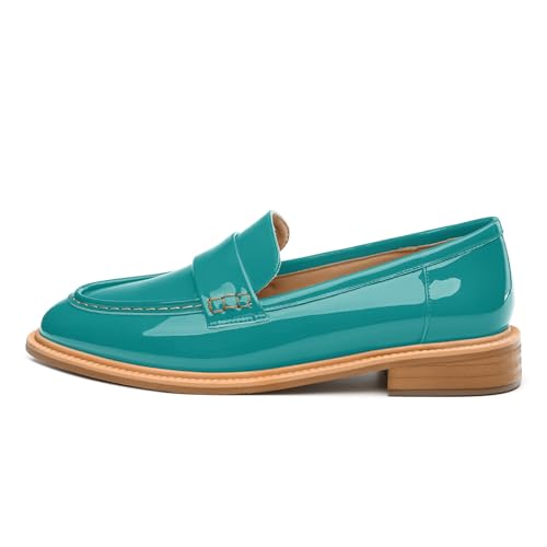 Image of JUSTDANNI Loafers for Women Slip On Shoes with Round Toe 1.2-Inch Low Chunky Block Heel Patent Comfortable Casual Dress Pump Shoes for Wedding Party Work Shopping Dating