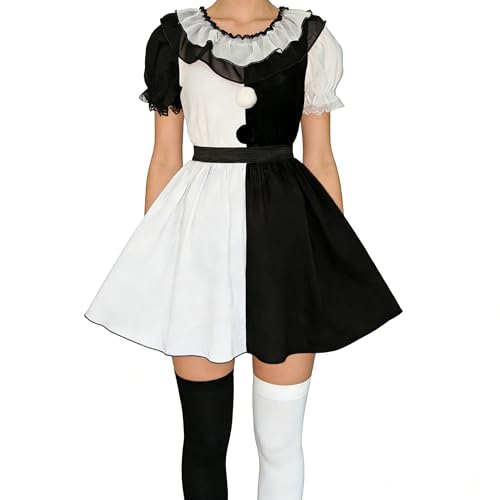 Costume de clown noir et blanc pour femme avec col à volants