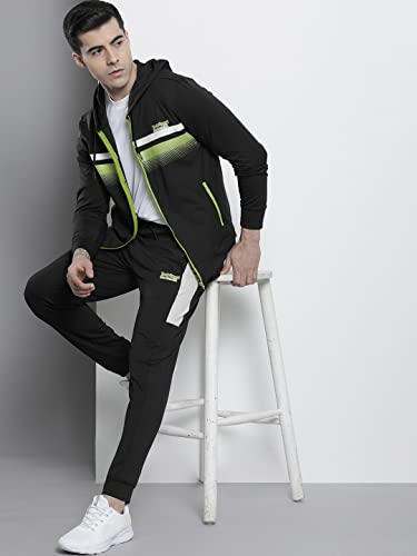 Image of The Indian Garage Co Men Regular Fit Placement Print Hooded Sweatshirt & Joggers Tracksuits
