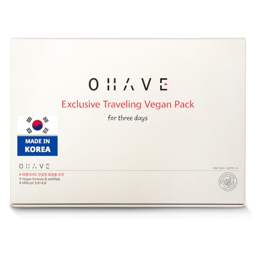 OHAVE Travel Cosmetic Case with Vegan Skincare Essentials – Compact Skincare Organizer with Cleanser, Moisturizer, Serum & Toner – Cruelty-Free, Eco-Friendly, Portable Size Fro 3 Pack