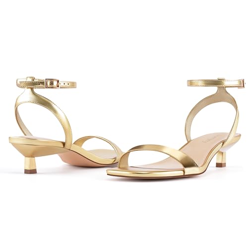 Image of Women Kitten Heel Sandals Ankle Strap Heeled Sandals Square Open Toe Dress Party Shoes
