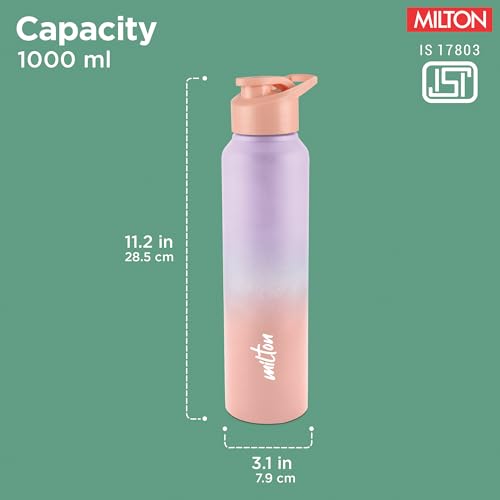 Image of MILTON Torino 1000 Stainless Steel Water Bottle, Leakproof Lid, Single Walled, ISI Certified I For School, Office, Gym I 980 ml, Purple & Pink