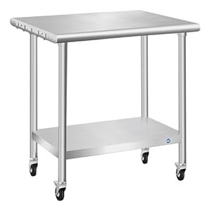 Stainless Steel Table with Wheels 24 x 30 Inch, Commercial Stainless Steel Prep Table, NSF Stainless Steel Metal Table for Home Kitchen Restaurant Outdoor