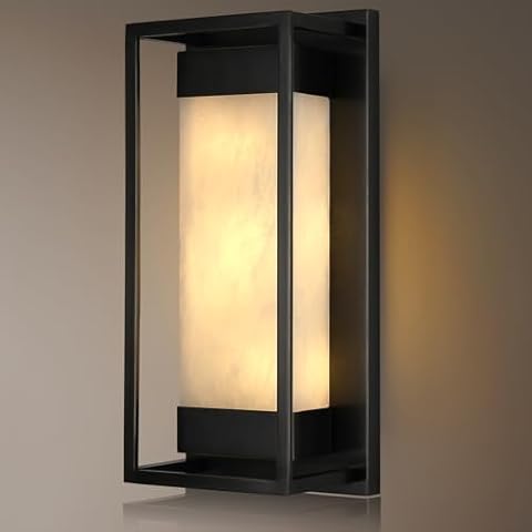 Alabaster Wall Sconces Black Industrial Sconce, Alabaster Wall Lantern Sconce Light for Living Room, Patio Wall Lights Modern Wall Sconce for Bedroom, Bathroom, Marble Sconces Wall Lighting Cover