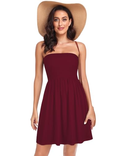 Image of Summer Dress for Women Beach Boho Strapless Cover Ups Off Shoulder Floral Sundresses