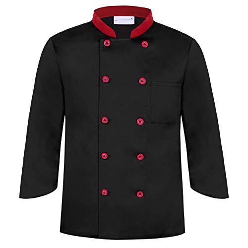 Chef Coat Black with red Uniforms and Long Sleeve Unisex US Size:XS (Tag:S), Black