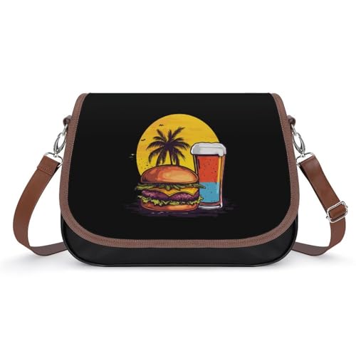 Burger And Beer Women's Crossbody Bags Leather Messenger Handbag Small Shoulder Bag Purse