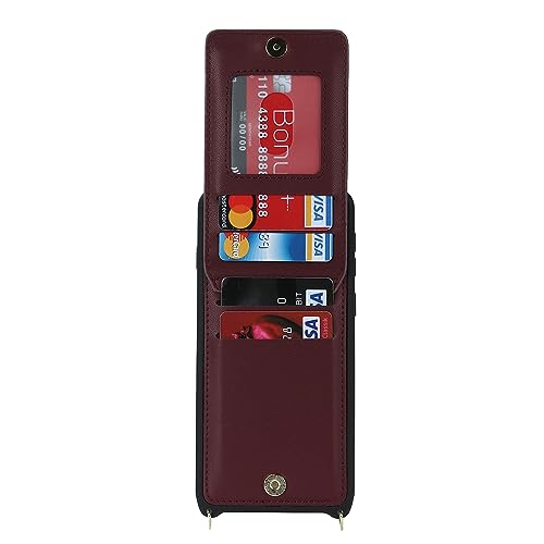 Jaorty Fit for Pixel 7 Case for Women with Card Holder 6.3" 5G 2022,Pixel 7 Phone Case with Strap,Crossbody Lanyard Cases with Credit Card Slots with Stand,Burgundy by Jaorty - Image 6
