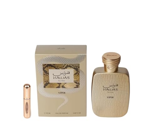 Hawas Viper Eau de Parfum 100 ml, Perfume Árabe para Hombre de Larga Duración, Incluye Atomizador Recargable, Fragancia Intensa y Duradera con Notas Frescas, Florales y Amaderadas (Viper)
