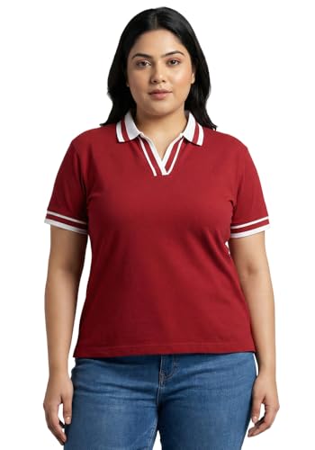 Image of Wear Your Opinion Plus Size Women Polo V Neck Stripe Collar Tshirt Top | Half Sleeve