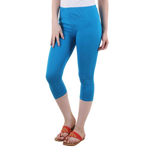 Image of DIAZ Women Cotton Stretchable Capri | Slim /Regular Fit | Breathable Yoga, Gym & Lounge Wear | Mid-Waist Stretchable 3 /4 Length Leggings with Wide Waistband - Pack of 1