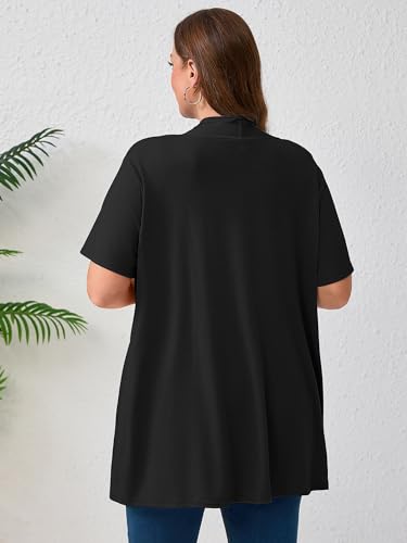 AusLook Women's Plus Size Lightweight Open Front Short Sleeve Cardigan Cover Ups Shrugs Shawls and Wraps Kimono Jacket Coat2