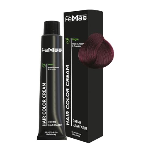 FemMas Haarfarbe Hellbraun Violett 5.2 I Creme Haarfarbe mit Arganöl, Keratin & Ceramiden I Als dauerhafte Haarfärbung oder Tönung für strahlende, haltbare Farbergebnisse I 100 ml