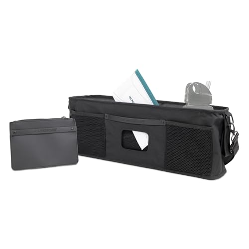 WONDERFOLD Universal Parent Console Stroller Organizer with 2 Insulated Cup Holders Hook & Loop Handle Attachment 4 Storage Pockets Removable Shoulder Strap Jet Black