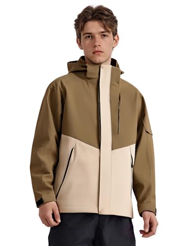Image of Venzina Men's Waterproof Rain Jacket-Lightweight Windbreaker with Color Block Design, Breathable for Urban Outdoor, Daily Commuting I Fashion Unisex Couple Jacket