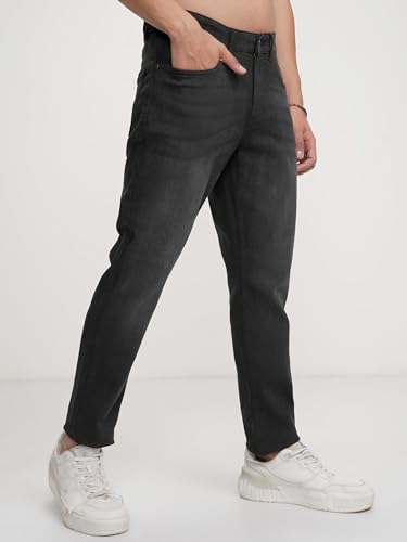 Image of Highlander Mens Tapered Fit Denim Jeans for Man |Jeans Pant Cropped Length|Mid-Rise|Stylish Casual Wear with Stretchable Fabric