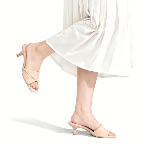Image of FITORY Women's Cross Band Kitten Heel Sandals,Comfortable Square Open Toe,Dressy Low Heel Sandals Size 6-11