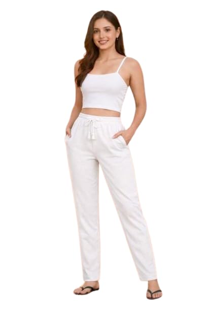 Women Solid White Cotton Blend Ankle Length Trousers| Comfortable, Breathable, Lightweight, Skin Friendly|SL_1-picture-27