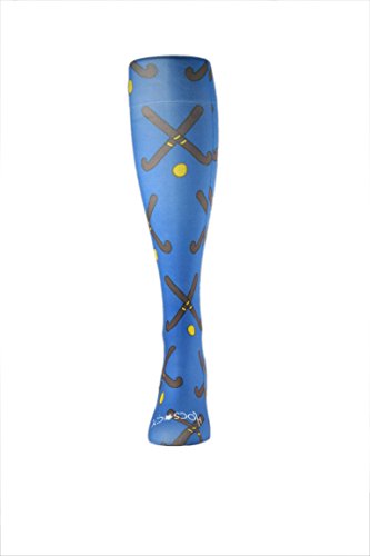 HOCSOCX Womens/Girls Shin Guard Rash UNDER Sport Socks (Small, Blue Field Hockey Sticks) - Thumbnail 2