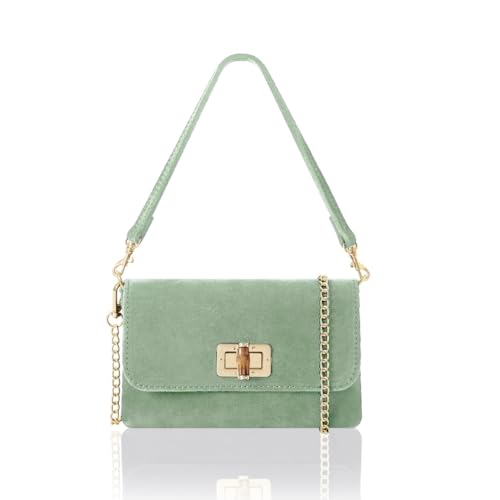 Image of Montte Di Jinne Premium Suede Mini Crossbody Bag – Handmade in Italy, Turn-Lock Closure, Elegant Shoulder & Clutch Bag for Women (SAGE GREEN)
